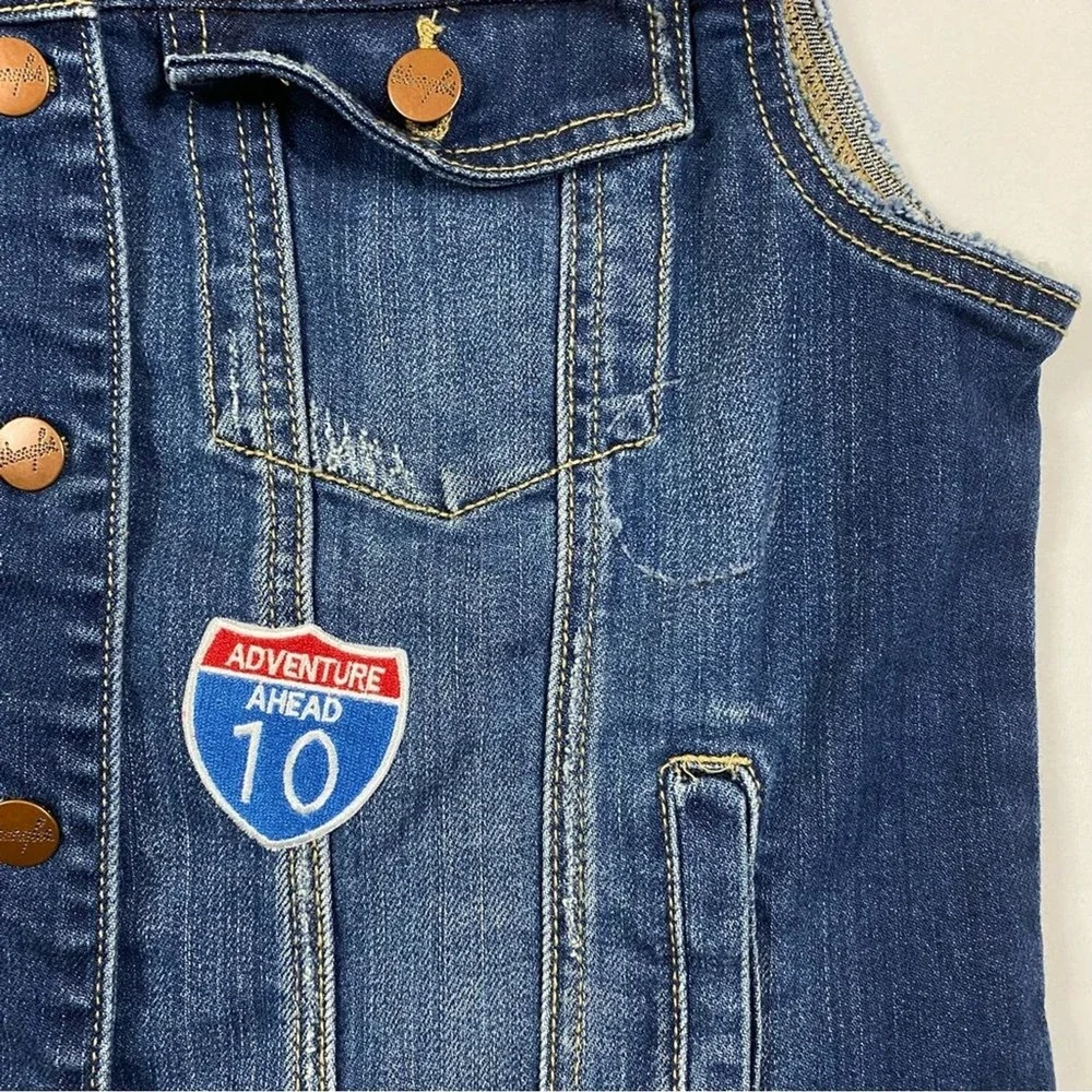 Wrangler Denim Vest Girl's XL Jean Jacket Biker‎ Western Cowgirl USA Patches